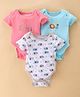 Ohms Single Jersey Half Sleeves Onesies House & Elephant Print Pack of 3- Pink Blue & White