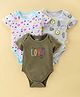 Ohms Single Jersey Half Sleeves Onesies Lion & Floral Print Pack of 3- Green Grey & White
