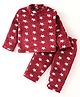 Kanvin Supersoft Extra Warm Velour Full Sleeves Winter Wear Night Suit With Star Print - Maroon