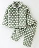 Kanvin Supersoft Extra Warm Velour Full Sleeves Winter Night Suit With Polka Dots Print - Green