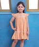 Soleilclo Flutter Sleeves  Hand Embroidered  Gauze And Gathered  Dress - Peach