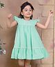 Soleilclo Flutter Sleeves  Hand Embroidered  Gauze And Gathered Dress - Aqua Blue