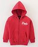Doreme Fleece Full Sleeves Hooded Sweat Jacket Text Print- Red