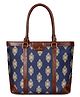 The Clownfish Printed Handicraft Fabric & Faux Leather Miranda Series 15.6 inch Laptop Bag - Dark Blue