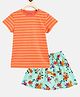 Campana 100% Cotton Half Sleeves Striped Top With Flowers & Leopard Printed Skirt - Peach & Turquoise Blue