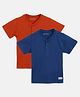 Campana Pack Of 2 100% Cotton Half Sleeve Solid Henley Neck Tees - Blue & Red