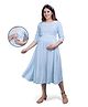 Mamma's Maternity Three Fourth Sleeves Striped Maternity Dress With Concealed Zipper Nursing Access - Light Blue