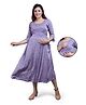 Mamma's Maternity Three Fourth Sleeves Flowers & Polka Dot Printed Maternity Dress With Concealed Zipper Nursing Access - Light Purple