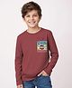 Doreme Cotton Single Jersey Full Sleeves T-Shirt Text Print- Brick Red