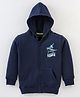 Doreme Cotton Fleece Full Sleeves Hooded Sweat Jacket Text Print- Blue