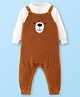 Babyhug Knitted Winter Wear Dungaree Style Romper Teddy Applique - Brown & White