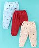 Mini Donuts Cotton Full Length Lounge Pants Bear & Avocado Print Pack Of 3 - Red Blue & Peach