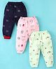 Mini Donuts Cotton Full Length Lounge Pants Lion & Tiger Print Pack Of 3 - Peach Green & Blue