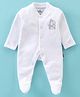 Child World Interlock Knit Full Sleeves Sleep Suits With Kid Embroidery - White