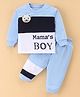 Child World Cotton Knit Full Sleeves Text Printed Sweatshirt & Lounge Pant Set - Sky Blue