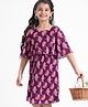Hola Bonita Half Sleeves Electro Pleated Dress in Floral Print Sheen Fabric - Purple