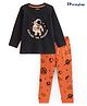 Honeyhap Premium Cotton Astronaut Printed Full Sleeves Night Suit with Bio Finish - Black & Apricot Orange