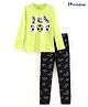 Honeyhap Premium Cotton Full Sleeves Night Suit With Bio Finish Football Print - Wild Lime & Black