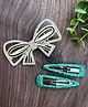 Little Blossom Set Of 3 Stone & Shimmer Embellished Bow Detailed Hair Clips - Golden & Turquoise Blue