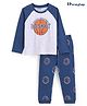Honeyhap Premium Cotton Full Sleeves Night Suit Basketball Print with Bio Finish - Ecru Melange & Navy Peony