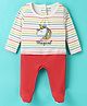 CUCUMBER Interlock Full Sleeves Sleep Suit With Unicorn Print - White & Red