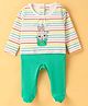 CUCUMBER Interlock Cotton Full Sleeves Sleep Suit With Rabbit Print - White & Green