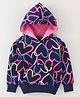 Fido Cotton Looper Knit Full Sleeves Hoodie Heart Print - Navy Blue