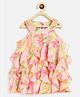 Nauti Nati Sleeveless Floral Printed Georgette A-Line Ruffled Dress - Pink