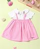 Nauti Nati Half Sleeves Gingham Checked Top Attached Dungaree Dress - Pink