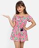 Nauti Nati Cold Shoulder Half Sleeves All Over Tropical Forest Printed Jumpsuit - Pink