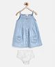 Nauti Nati Sleeveless Bow Embroidered  Denim A Line Dress With Bloomer -  Blue