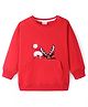 Kookie Kids Full Sleeves Sweatshirt with Kangaroo Pockets & Reindeer Embroidery - Red