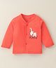 Doreme Single Jersey Full Sleeves Front Open Vest with Kitty Print - Orange