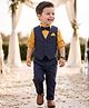 Robo Fry Knit Full Sleeves Party Suit With Bow Solid Colour- Yellow & Blue