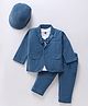 Robo Fry Cotton Full Sleeves Party Suits With Cap Solid Colour - Blue & White