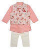 Saka Designs By Sapna Full Sleeves Cotton Kurta Payjama With Floral Printed Jacket Set - Pink White
