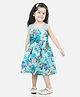 BownBee Sleeveless Floral Printed & Bow Embellished Fit & Flare Box Pleated Dress - Blue