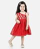 BownBee Sleeveless Flower Detailed Chanderi Embroidered Fit & Flare Dress - Red