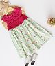 Qvink Sleeveless  Floral Printed With Crochet Yoke Detailed Bodices Dress - Pink