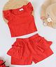 Qvink Cap Frill Sleeves Solid Top With Shorts - Red