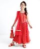 Babyhug Sleeveless Embroidered Shimmer Net Choli With Embroidered Shimmer Net Lehenga And Dupatta Set - Red