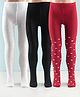 Honeyhap Premium Cotton  Super Soft Stretchable Self Knitted Footed Tights Solid & Polka Dot Pack of 3 - Black White & Savvy Red
