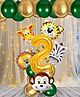 Bubble Trouble Jungle Safari Theme 2nd Birthday Decoration Wild Animal Foil Balloon Dark Green Ballons Gold Metallic Helium Balloons No 2 & Foil Decor Kits - Pack of 18 Pieces