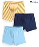 Honeyhap Premium Cotton Elastane Knit Super Soft Stretchable Striped Trunks with Silvadur Antimicrobial Finish Pack of 3 - Bright White Azure Blue & Navy Peony