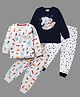 BLUSHES Pack Of 2 Full Sleeves Dinosaurs Pizzas & Burgers With Stars Printed Coordinating Night Suit - White & Grey