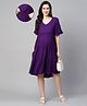 MomToBe Half Sleeves Solid Tiered Maternity Dress With Concealed Zipper Nursing Access - Purple