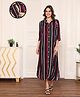 MomToBe Full Sleeves  Balanced Striped Maternity Dress With Concealed Zipper Nursing Access - Maroon & Black