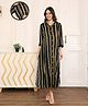 MomToBe Three Fourth Sleeves Rayon Striped Maternity Dress - Green & Black