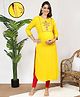 MomToBe Three Fourth Sleeves Floral Embroidered Maternity Kurta - Yellow