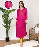 MomToBe Three Fourth Sleeves Floral Embroidered Maternity Kurta - Pink